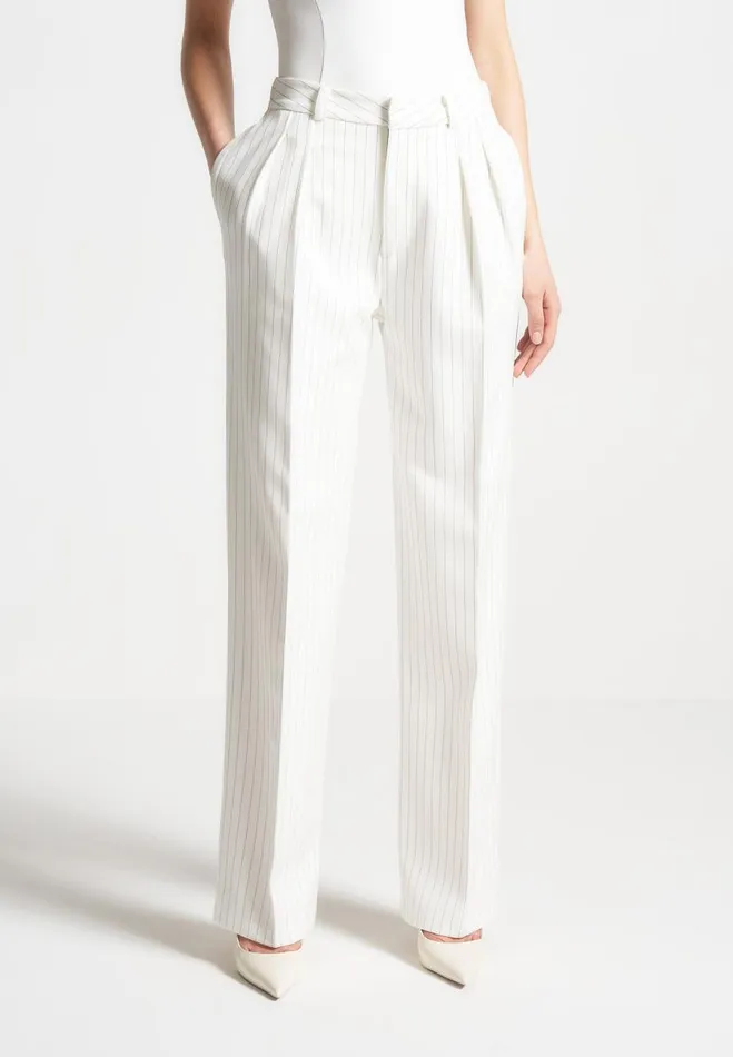 Manire De Voir Matching Sets Manire De Voir Woman Pinstripe Twin Pleat Tailored Trousers 8211 White Manire De Voir Matching Sets Manire De Voir Woman Pinstripe Twin Pleat Tailored Trousers 8211 White