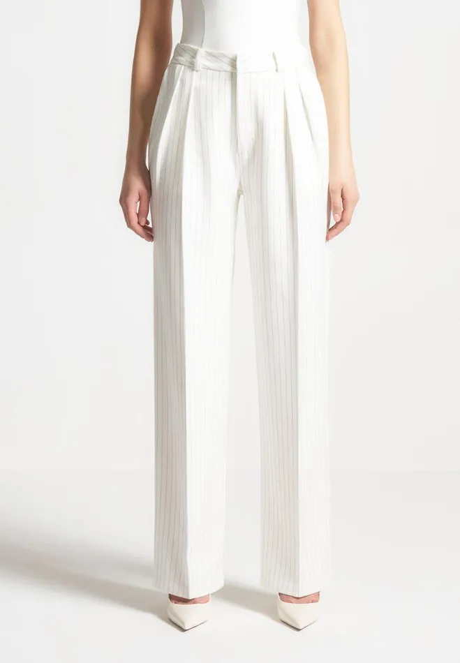 Manire De Voir Matching Sets Manire De Voir Woman Pinstripe Twin Pleat Tailored Trousers 8211 White