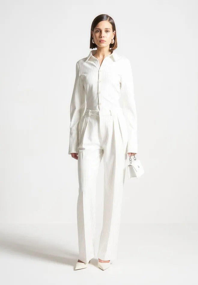 Manire De Voir Matching Sets Manire De Voir Woman Pinstripe Twin Pleat Tailored Trousers 8211 White