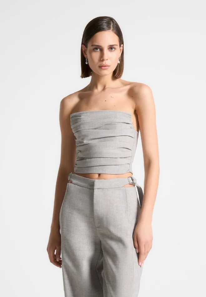 Manire De Voir Matching Sets Manire De Voir Woman Pleated Bandeau Melange Corset Top 8211 Beige Manire De Voir Matching Sets Manire De Voir Woman Pleated Bandeau Melange Corset Top 8211 Beige