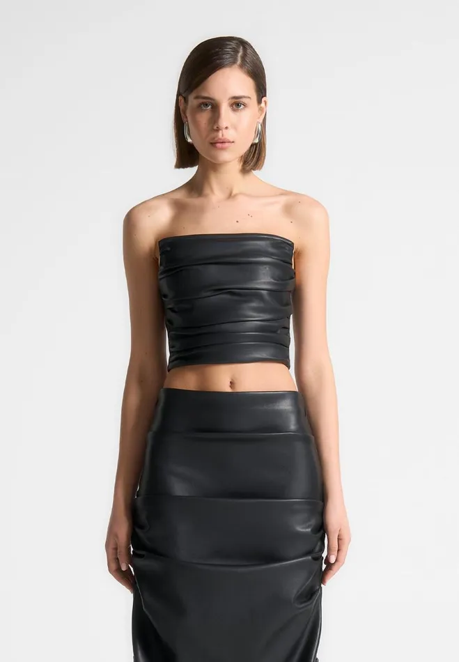 Manire De Voir Matching Sets Manire De Voir Woman Pleated Bandeau Vegan Leather Corset Top 8211 Black