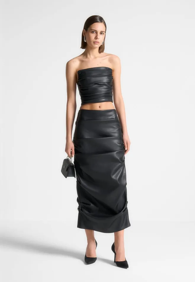 Manire De Voir Matching Sets Manire De Voir Woman Pleated Bandeau Vegan Leather Corset Top 8211 Black