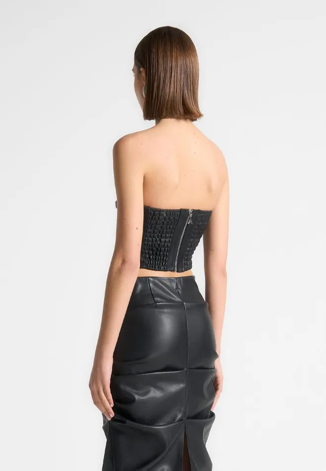 Manire De Voir Matching Sets Manire De Voir Woman Pleated Bandeau Vegan Leather Corset Top 8211 Black