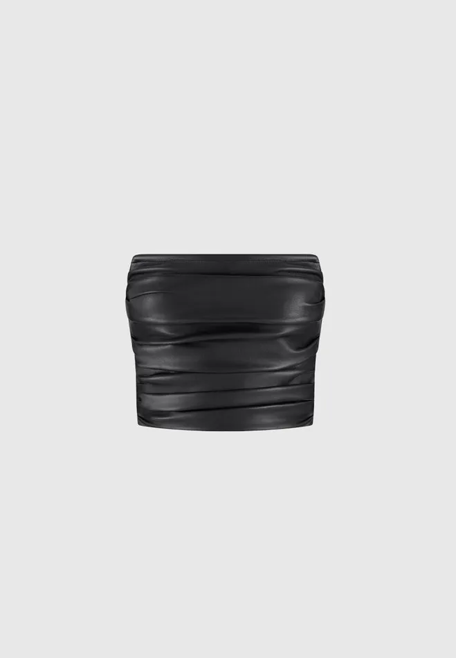 Manire De Voir Matching Sets Manire De Voir Woman Pleated Bandeau Vegan Leather Corset Top 8211 Black