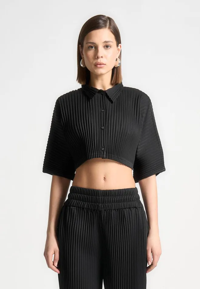 Manire De Voir Matching Sets Manire De Voir Woman Pleated Cropped Shirt 8211 Black