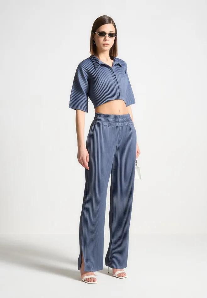 Manire De Voir Matching Sets Manire De Voir Woman Pleated Trousers 8211 Steel Blue Manire De Voir Matching Sets Manire De Voir Woman Pleated Trousers 8211 Steel Blue
