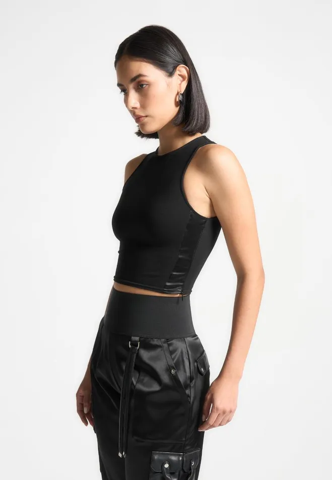 Manire De Voir Matching Sets Manire De Voir Woman Racer Crop Top With Satin Panels 8211 Black