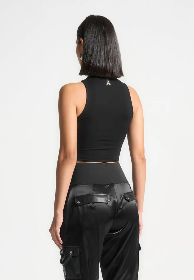 Manire De Voir Matching Sets Manire De Voir Woman Racer Crop Top With Satin Panels 8211 Black