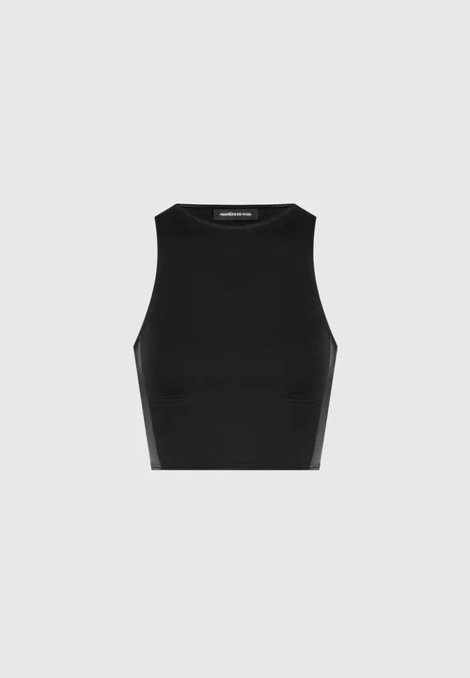 Manire De Voir Matching Sets Manire De Voir Woman Racer Crop Top With Satin Panels 8211 Black