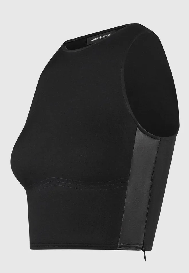 Manire De Voir Matching Sets Manire De Voir Woman Racer Crop Top With Satin Panels 8211 Black