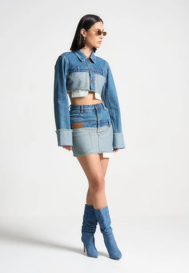 Manire De Voir Matching Sets Manire De Voir Woman Reworked Denim Mini Skirt 8211 Blue Manire De Voir Matching Sets Manire De Voir Woman Reworked Denim Mini Skirt 8211 Blue