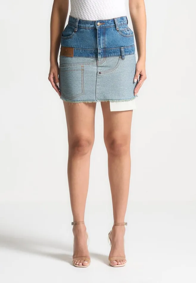 Manire De Voir Matching Sets Manire De Voir Woman Reworked Denim Mini Skirt 8211 Blue