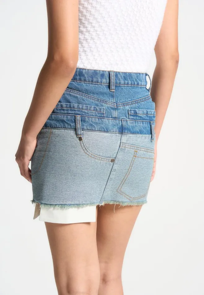 Manire De Voir Matching Sets Manire De Voir Woman Reworked Denim Mini Skirt 8211 Blue