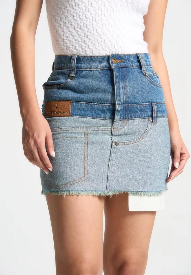 Manire De Voir Matching Sets Manire De Voir Woman Reworked Denim Mini Skirt 8211 Blue
