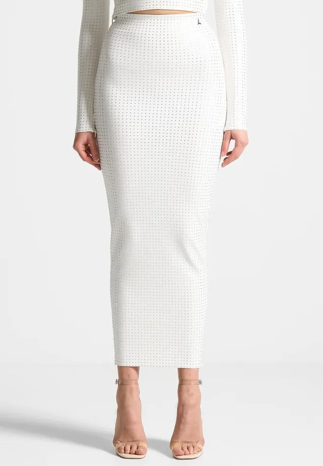 Manire De Voir Matching Sets Manire De Voir Woman Rhinestone Bandage Midaxi Skirt 8211 White