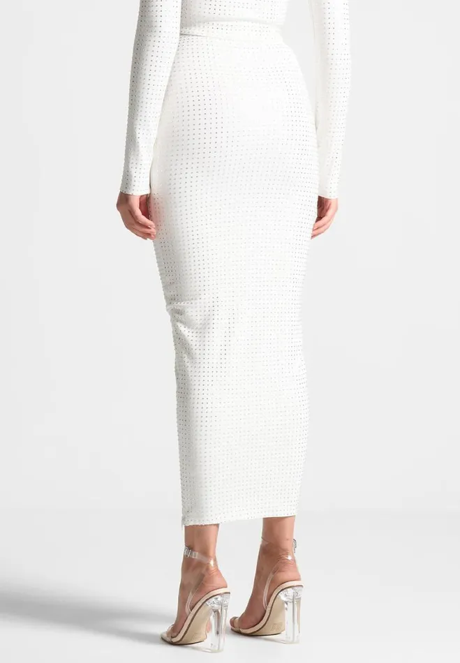 Manire De Voir Matching Sets Manire De Voir Woman Rhinestone Bandage Midaxi Skirt 8211 White