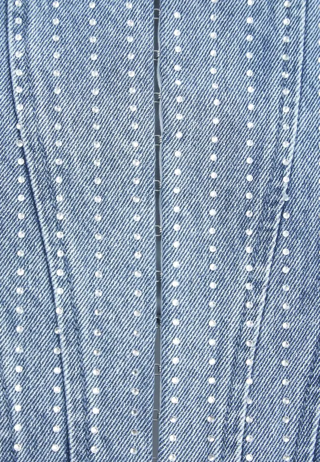 Manire De Voir Matching Sets Manire De Voir Woman Rhinestone Denim Corset 8211 Mid Blue
