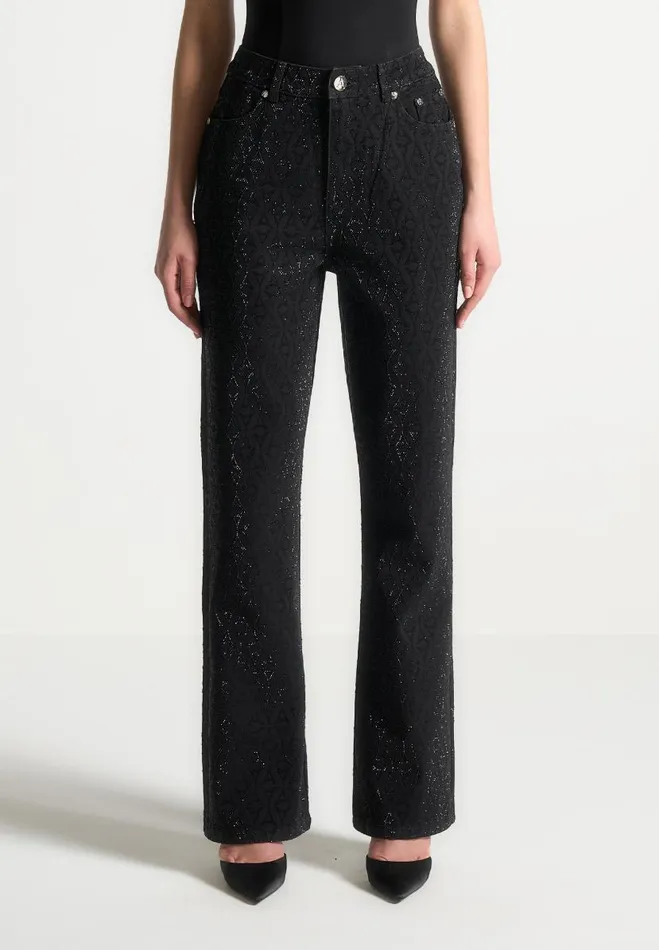 Manire De Voir Matching Sets Manire De Voir Woman Rhinestone Eiffel Boyfriend Jeans 8211 Black
