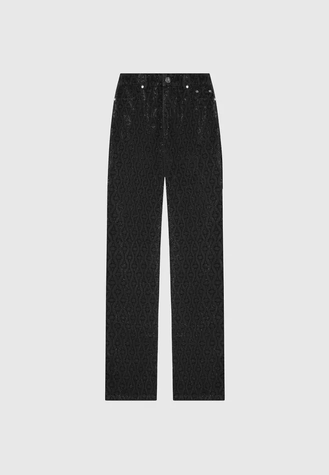 Manire De Voir Matching Sets Manire De Voir Woman Rhinestone Eiffel Boyfriend Jeans 8211 Black