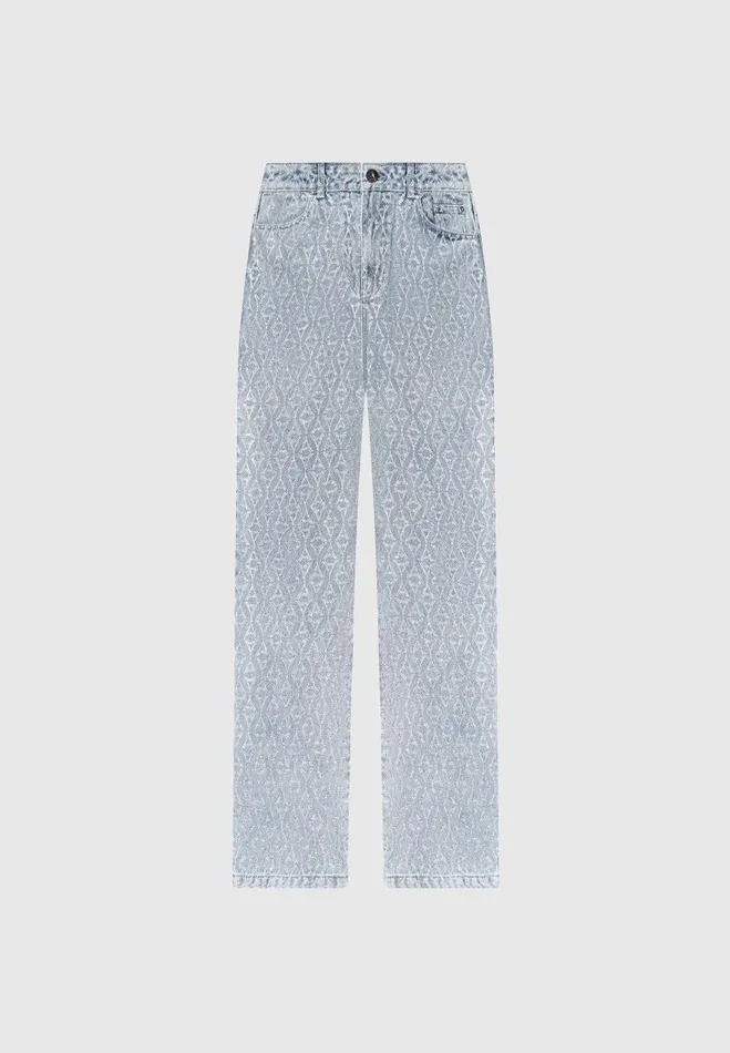 Manire De Voir Matching Sets Manire De Voir Woman Rhinestone Eiffel Boyfriend Jeans 8211 Mid Blue