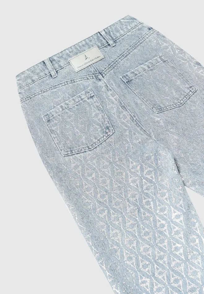 Manire De Voir Matching Sets Manire De Voir Woman Rhinestone Eiffel Boyfriend Jeans 8211 Mid Blue