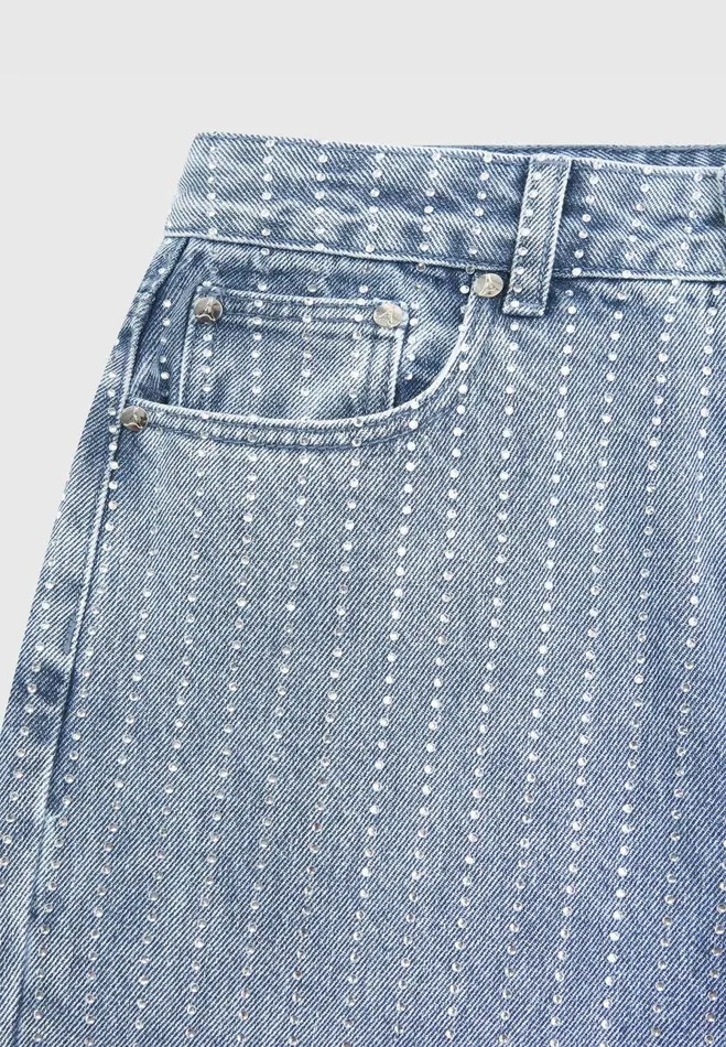 Manire De Voir Matching Sets Manire De Voir Woman Rhinestone Mom Jeans 8211 Mid Blue