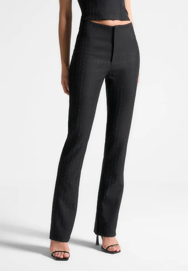 Manire De Voir Matching Sets Manire De Voir Woman Rhinestone Tailored Straight Leg Trousers 8211 Black Manire De Voir Matching Sets Manire De Voir Woman Rhinestone Tailored Straight Leg Trousers 8211 Black