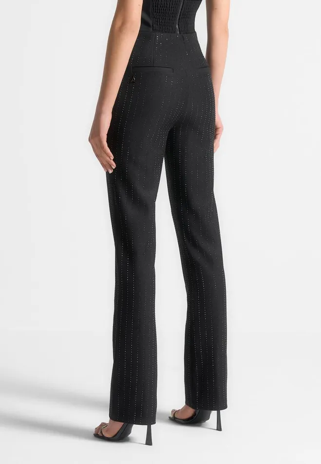 Manire De Voir Matching Sets Manire De Voir Woman Rhinestone Tailored Straight Leg Trousers 8211 Black