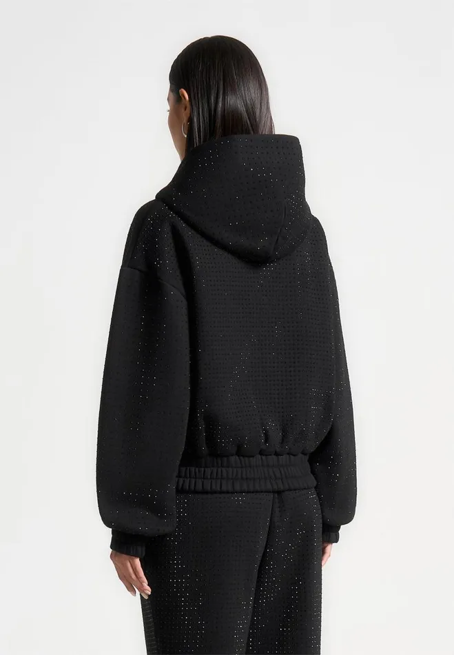 Manire De Voir Matching Sets Manire De Voir Woman Rhinestone Zip Through Hoodie 8211 Black