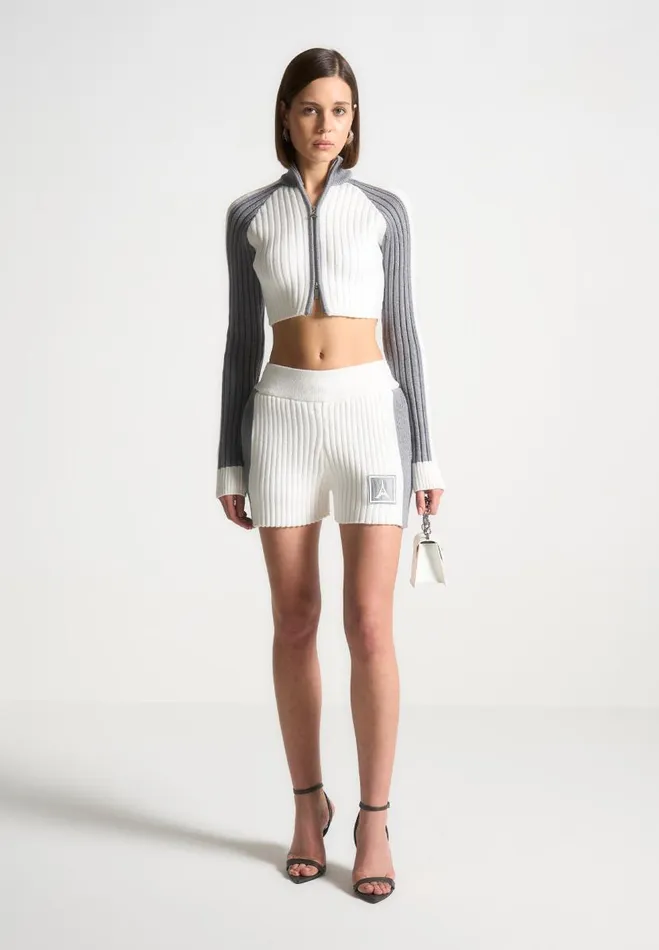 Manire De Voir Matching Sets Manire De Voir Woman Rib Knit Track Jacket 8211 Off WhiteGrey Manire De Voir Matching Sets Manire De Voir Woman Rib Knit Track Jacket 8211 Off WhiteGrey
