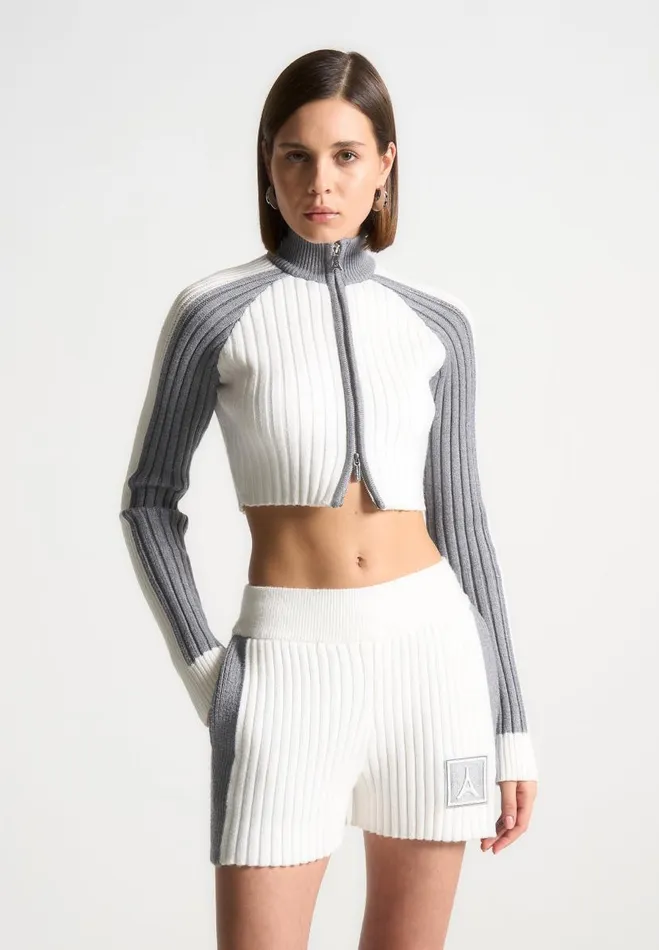 Manire De Voir Matching Sets Manire De Voir Woman Rib Knit Track Jacket 8211 Off WhiteGrey