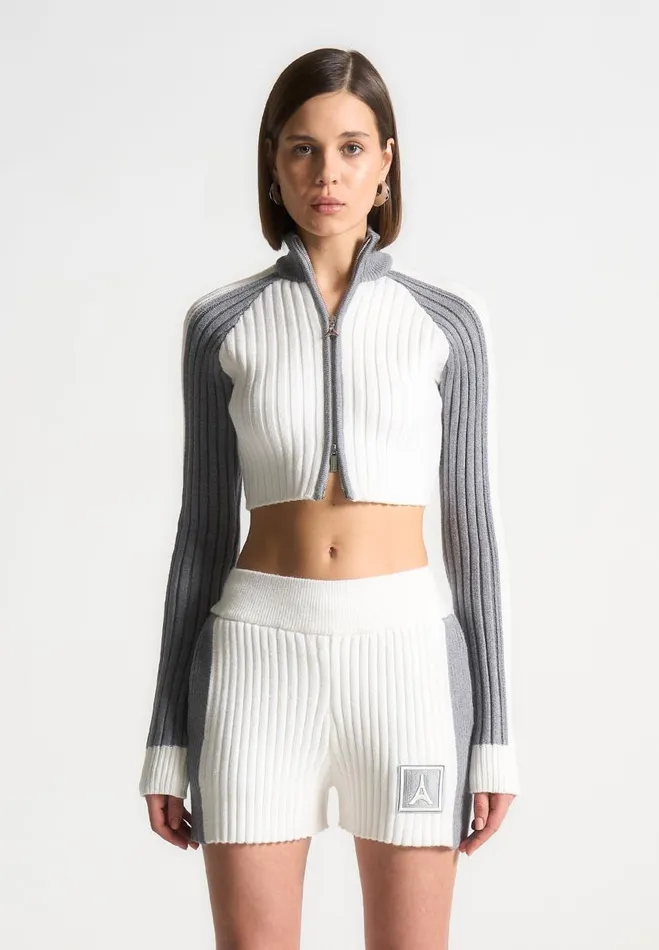 Manire De Voir Matching Sets Manire De Voir Woman Rib Knit Track Jacket 8211 Off WhiteGrey