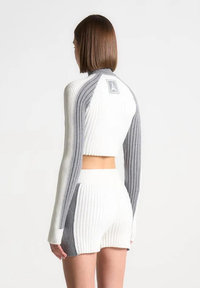 Manire De Voir Matching Sets Manire De Voir Woman Rib Knit Track Jacket 8211 Off WhiteGrey