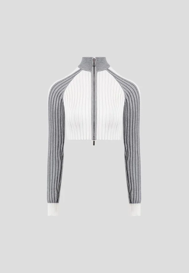 Manire De Voir Matching Sets Manire De Voir Woman Rib Knit Track Jacket 8211 Off WhiteGrey