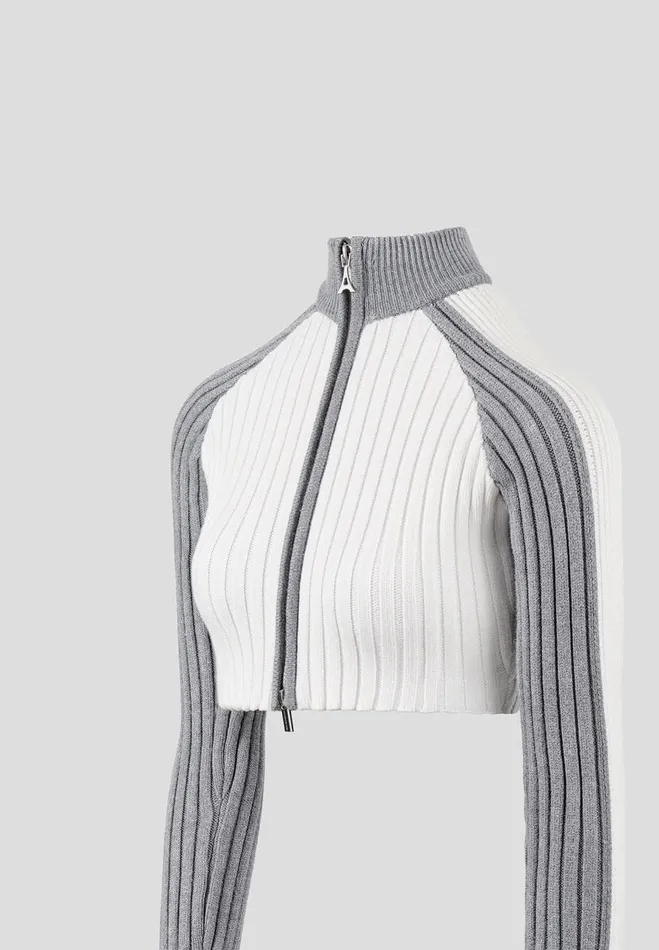 Manire De Voir Matching Sets Manire De Voir Woman Rib Knit Track Jacket 8211 Off WhiteGrey