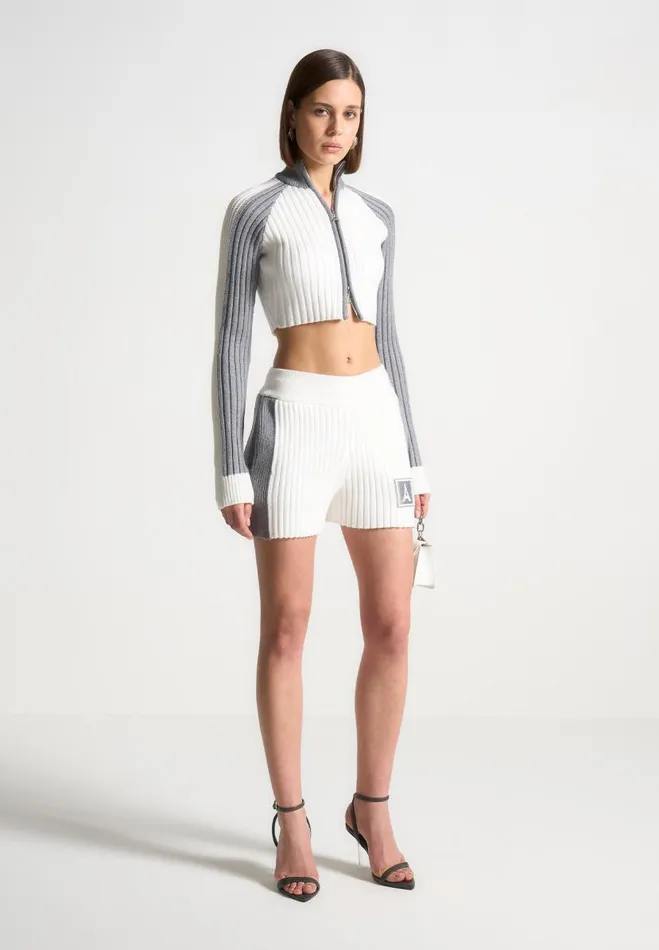 Manire De Voir Matching Sets Manire De Voir Woman Rib Knit Track Shorts 8211 Off WhiteGrey