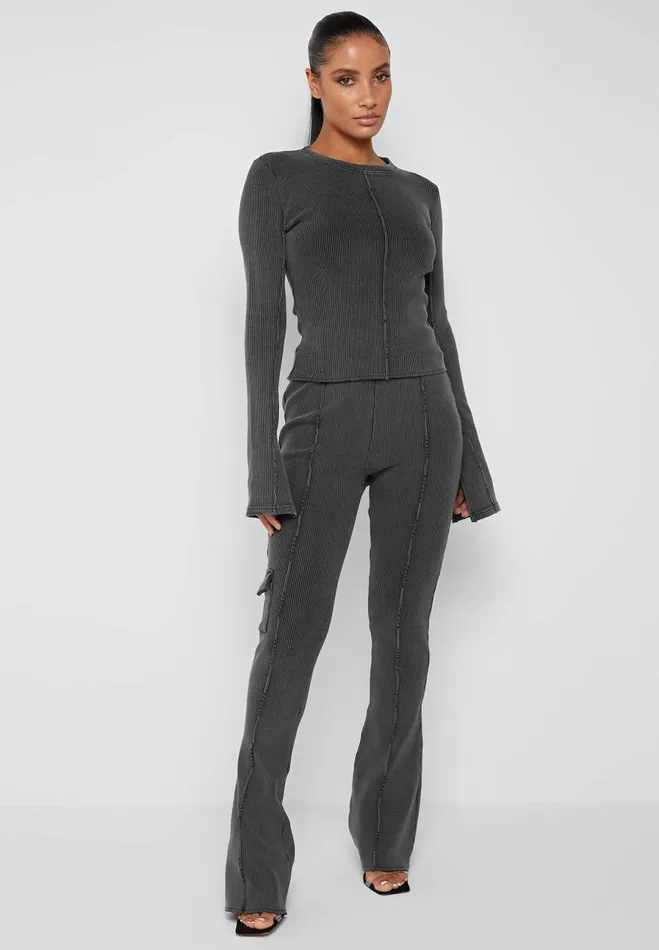 Manire De Voir Matching Sets Manire De Voir Woman Ribbed Flared Leggings 8211 Washed Grey Manire De Voir Matching Sets Manire De Voir Woman Ribbed Flared Leggings 8211 Washed Grey