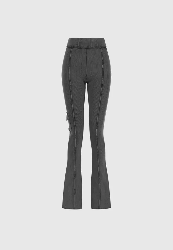 Manire De Voir Matching Sets Manire De Voir Woman Ribbed Flared Leggings 8211 Washed Grey