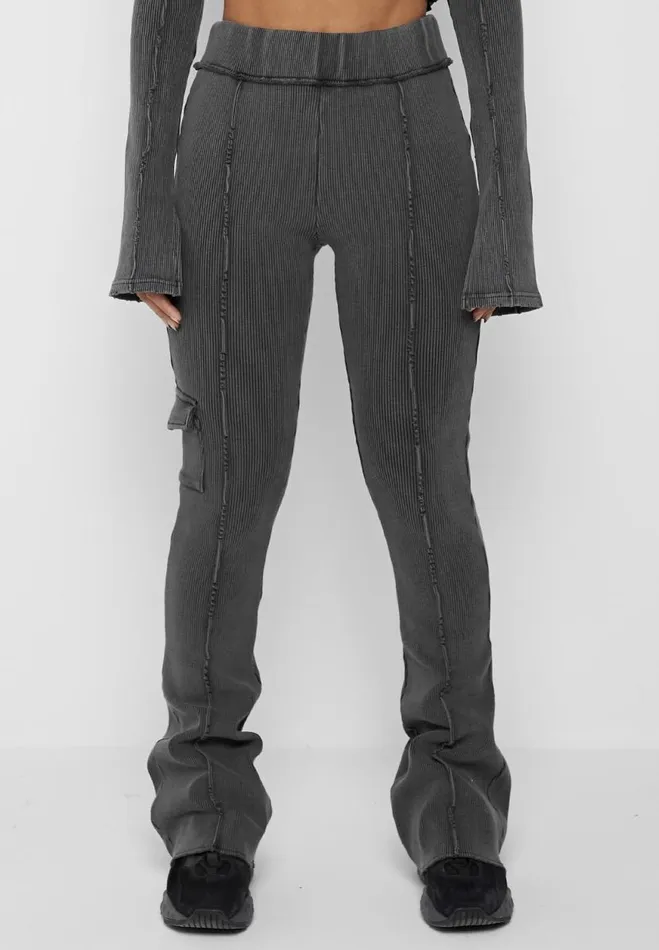 Manire De Voir Matching Sets Manire De Voir Woman Ribbed Flared Leggings 8211 Washed Grey