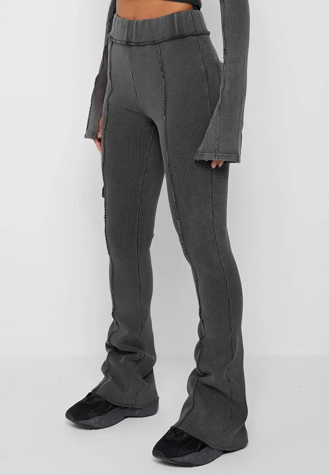 Manire De Voir Matching Sets Manire De Voir Woman Ribbed Flared Leggings 8211 Washed Grey