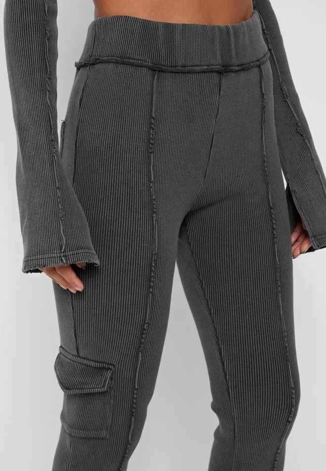 Manire De Voir Matching Sets Manire De Voir Woman Ribbed Flared Leggings 8211 Washed Grey