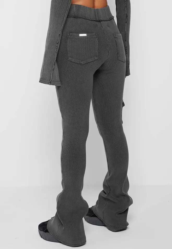 Manire De Voir Matching Sets Manire De Voir Woman Ribbed Flared Leggings 8211 Washed Grey