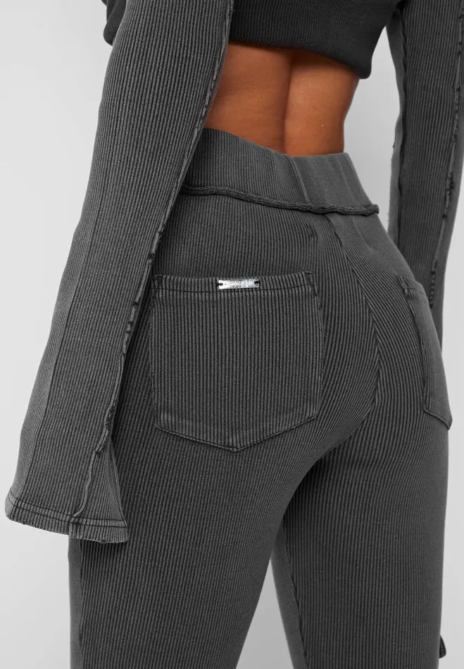 Manire De Voir Matching Sets Manire De Voir Woman Ribbed Flared Leggings 8211 Washed Grey