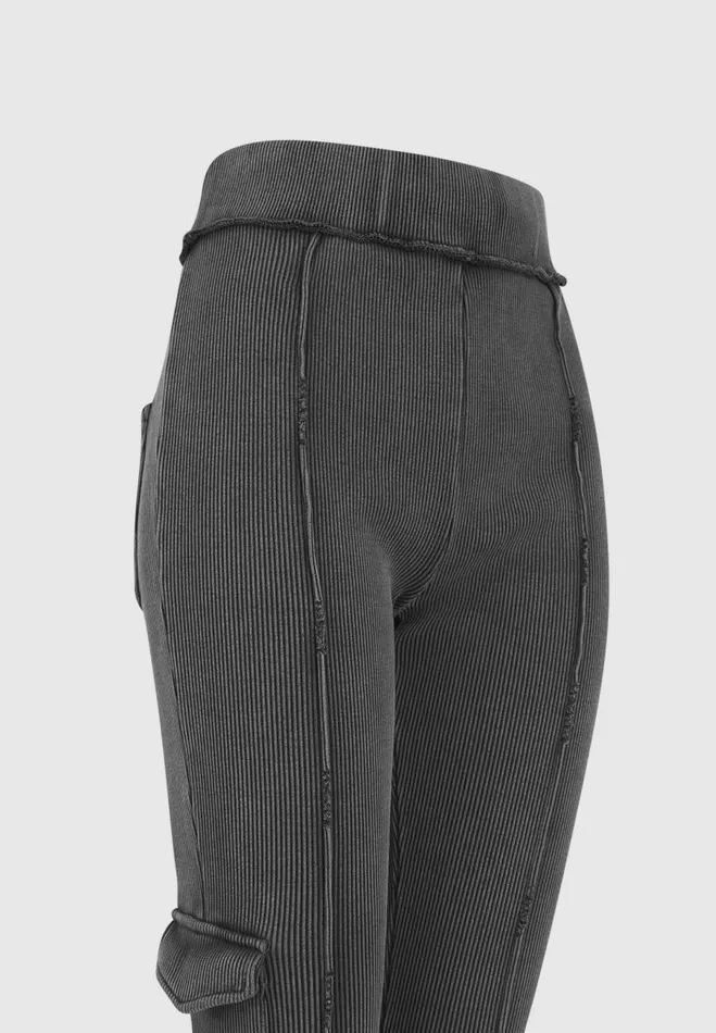 Manire De Voir Matching Sets Manire De Voir Woman Ribbed Flared Leggings 8211 Washed Grey