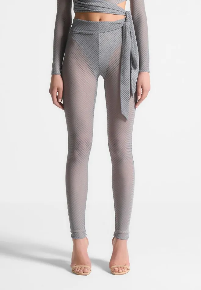 Manire De Voir Matching Sets Manire De Voir Woman Ribbed Sheer Leggings With Tie 8211 Grey Manire De Voir Matching Sets Manire De Voir Woman Ribbed Sheer Leggings With Tie 8211 Grey