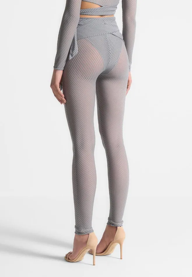 Manire De Voir Matching Sets Manire De Voir Woman Ribbed Sheer Leggings With Tie 8211 Grey