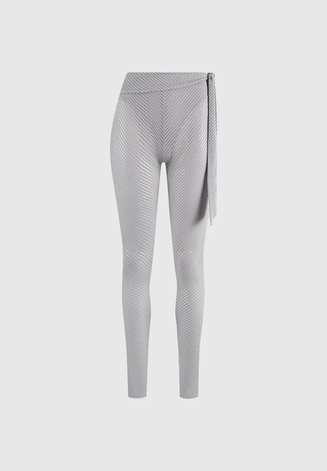 Manire De Voir Matching Sets Manire De Voir Woman Ribbed Sheer Leggings With Tie 8211 Grey
