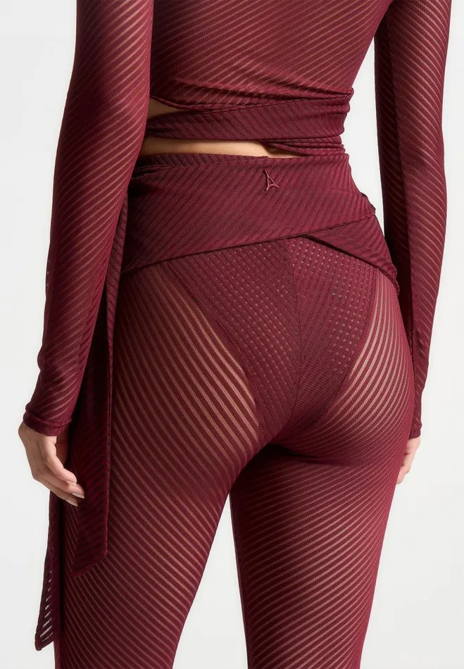 Manire De Voir Matching Sets Manire De Voir Woman Ribbed Sheer Leggings With Tie 8211 Wine Red