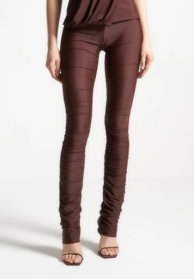 Manire De Voir Matching Sets Manire De Voir Woman Ruched Fit And Flare Leggings 8211 Brown Manire De Voir Matching Sets Manire De Voir Woman Ruched Fit And Flare Leggings 8211 Brown