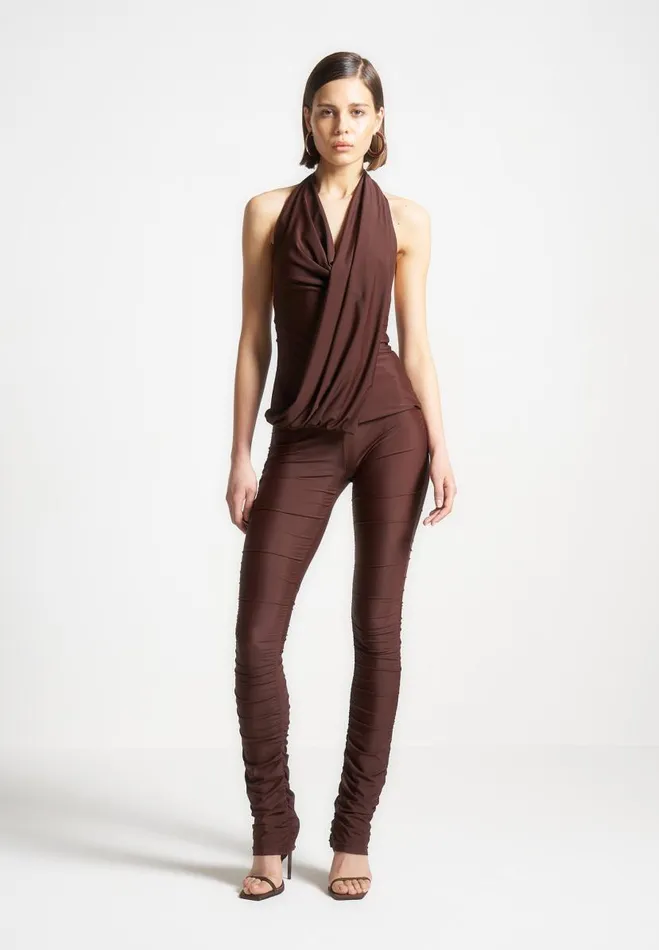 Manire De Voir Matching Sets Manire De Voir Woman Ruched Fit And Flare Leggings 8211 Brown
